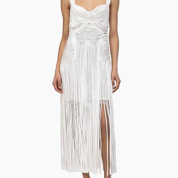 SIMKHAI White Darby Fringe Hem Cord Midi-Dress - Picture 1 of 5